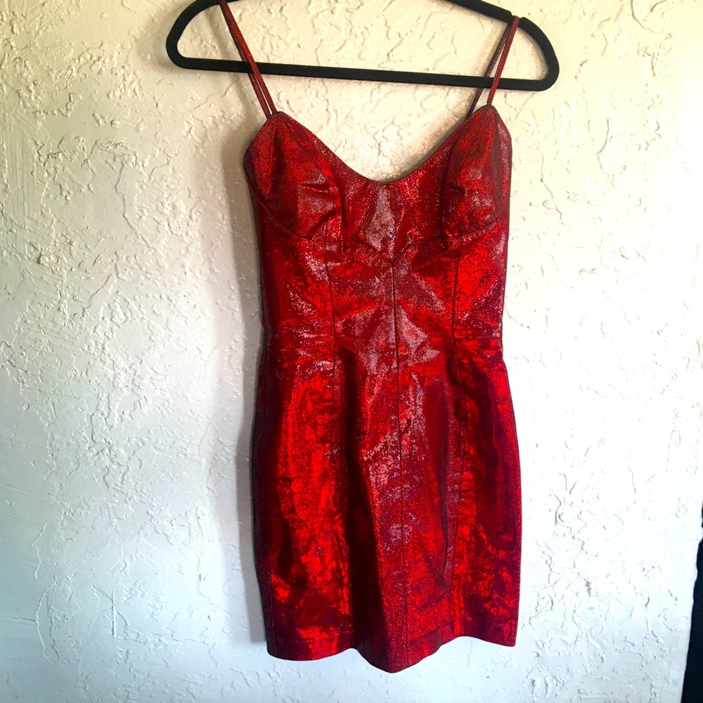North Beach 80’s vintage leather red metallic mini dress size extra small 2 4